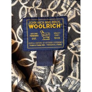 Woolrich Mens XL Short Sleeve Button Up Shirt Tropical Leaf Print Brown Beige